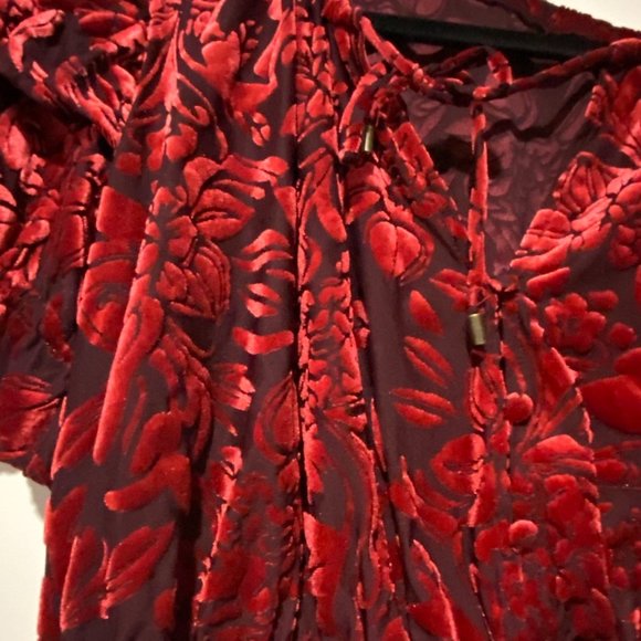 FREE PEOPLE Floral Velvet Ruffled Puff Sleeve Top - Picture 6 of 7